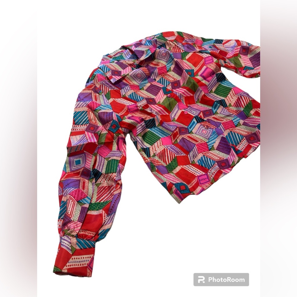 Vintage Abercrombie & Fitch For Tannerway Op Art Mod Print Blouse Top